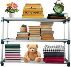 Turbomax 3 Layer Book Shelf for Home Library Multipurpose Storage Organizer Rack Stand Metal Open Book Shelf