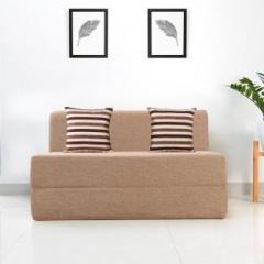 Uberlyfe 2 Seater Sofa cum Bed Perfect for guests Jute fabric Washable Cover with 2 Cushions Beige| 4' X 6' ft Double Sofa Bed