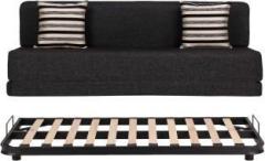 Uberlyfe 3 Seater Sofa Cum Bed with Metal Frame Perfect for Living Room Jute Fabric Washable Cover & Metal Frame with 2 Cushions Dark Grey | 6' X 6' Feet Double Metal Sofa Bed Double Metal Sofa Bed