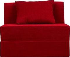 Uberlyfe Red Moshi Fabric Washable Cover 1 Seater Sofa Cum Bed with One Cushion Single Sofa Bed