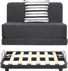 Uberlyfe Sofa Cum Bed with Metal Frame for Living Room with Jute Fabric Washable Cover with 1 Striped Black Patterned Cushion Single Metal Sofa Bed