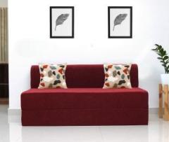 Uberlyfe Three Seater Sofa Cum Bed Perfect for Guests Moshi Fabric Washable Cover Maroon with 2 Cushions | 5' X 6' Feet. Double Sofa Bed