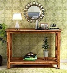 V K D cor Wooden Console Table for Living Room | Side Entrance Table for Home with Shelf Stroage | Sheesham Wood, Teak Finish Solid Wood Side Table