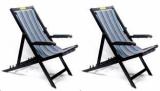 Veenu EASY CHAIR set of 2 FOLDABLE, Black Framed, multi colored seat, 3 YEARS WARRANTY Metal Outdoor Chair