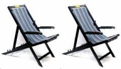 Veenu EASY CHAIR set of 2 FOLDABLE, Black Framed, multi colored seat, 3 YEARS WARRANTY Metal Outdoor Chair