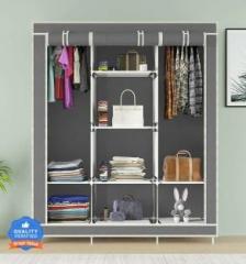 Vipash 6 + 2 Shelves 3 Door Fancy for Clothes Racks with Zip Door Cover & Side Pockets, Carbon Steel Collapsible Wardrobe