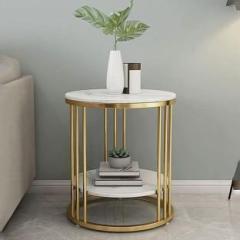 Vought Store Modern Round Side Table for Living Room Bedroom Iron Frame Wooden top Metal End Table