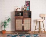 Vrikshakla Boston Rattan Cane Solid Wood Bar Cabinet