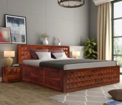 Wake Up Pluto Sheesham Bed with Storage Rosewood Bedroom Double Cot Solid Wood Queen Box Bed