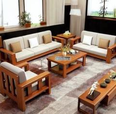 Whitebeard New Design Premium Quality Wood 6 Seater Sofa Home, Office, Living Room, Cafe, Hotel Solid Wood 3 + 2 + 1 Sofa Set