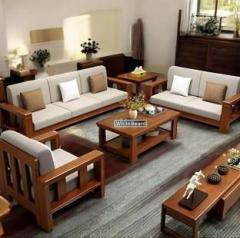 Whitebeard Premium Quality Sheesham Wood 6 seater sofa Home/Office/Living Room/Cafe/Hotel/ Fabric 3 + 2 + 1 Sofa Set