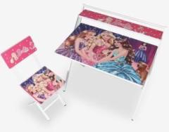 Wishing Clouds Barbie Pattern Folding Study Table with Chair for Kids, Ideal for Homework Engineered Wood Study Table