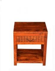 Wood Mount Sheesham Wood Bedside End Table for Living Room with Drawer, Walnut Brown Solid Wood Bedside Table