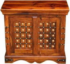 Wood Mount Sheesham Wood Cabinet Table with 2 Doors Solid Wood Bar Cabinet