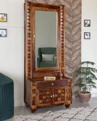 Wood Vestal Sheesham Wood Dressing Table in Diamond Design Solid Wood Dressing Table