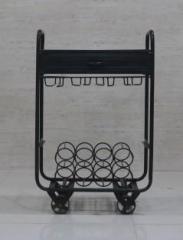 Woodadora Iron & Wood Wine BAR with A Drawer Solid Wood Bar Trolley