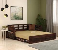 Wooden Street Calder Sheesham Wood Walnut Finish King Size Sofa Cum Bed with mattress 3 Seater Double Foam Pull Out Sofa Cum Bed