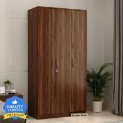 Wooden Street Kayden 3 Door Multi Utility Wardrobe With Hunger Road For Bed Room/Guest Room Engineered Wood 3 Door Wardrobe