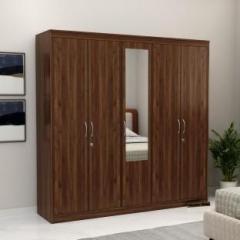 Wooden Street Mahin Five Door Multi Utility Wardrobe with Mirror For Bed Room Engineered Wood 5 Door Wardrobe