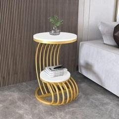 Woodenworld Wooden World 2 Tier Side Table for Living Room Wooden top Metal frame Table. Metal Side Table