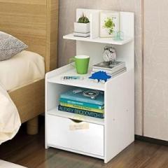 Woodenworld Wooden World Bedside Table / Cabinet With Drawer & Shelves for home & Office Solid Wood Bedside Table