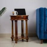 Woodmaze Solid Sheesham Wood Round Telephonic Side Table with 1 Storage Drawer Solid Wood End Table