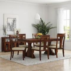 Woodstage Sheesham Wood 6 Seater Dining Table With 6 Cushion Chairs For Home/Living Room Solid Wood 6 Seater Dining Set