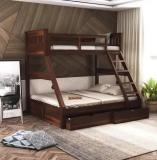 Woodstage Sheesham Wood Bunk Bed Drawer Storage Twin Over Bed With Ladder Walnut Finish Solid Wood Bunk Bed