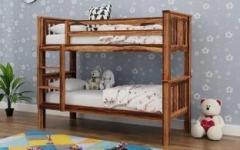 Woodstage Sheesham Wood Single Size Bunk Bed with Ladder Wooden Trundle Twin Over Bed Solid Wood Bunk Bed