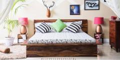 Woodsworth Catalonia Queen Size Bed with Two Bedside Tables in Provincial Teak Finish