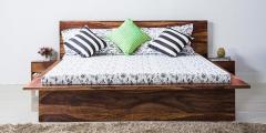 Woodsworth Duvall Queen Size Bed with Two Bedside Tables in Provincial Teak Finish