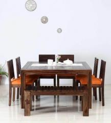 Woodsworth Frazer Eight Seater Dining Set with Bench in Provincial Teak Finish