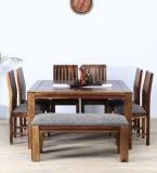 Woodsworth Hays Eight Seater Dining Set With Bench In Provincial Teak Finish