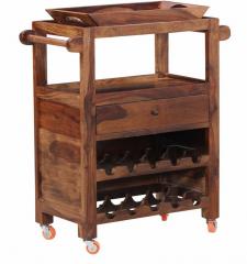 Woodsworth San Marino Solid Wood Bar Trolley in Provincial Teak Finish