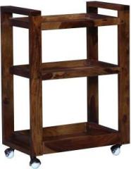 Woodtrend Sheesham Wood Solid Wooden Movable Bar Trolley|Finish: Natural Teak| Solid Wood Bar Trolley