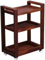 Woodtrend Sheesham Wooden Folding Bar Cart/Serving Bar Trolley for Kitchen Solid Wood Bar Trolley