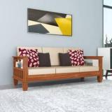 Wopno Furniture Pure Sheesham Wooden 3 Seater Sofa Set With Bookes Holder For Living Room Fabric 3 Seater Sofa