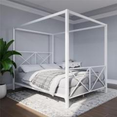 Worldwood 4 Poster Canopy Bed with Crisscross Headboard and Footboard Metal Queen Bed