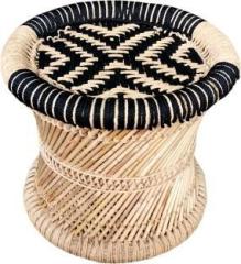 Yashika Creations Natural Bamboo Mudda/modha/indoor/outdoor Stool with Black & Beige Stool