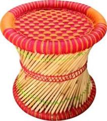 Yashika Creations Natural Bamboo Mudda/Muddi/Chair/Stool with Orange and Red Outdoor & Cafeteria Stool