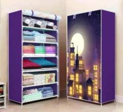 Yozo 1 Door 6 Shelf Fabric Carbon Steel PP Collapsible Wardrobe