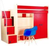 Yipi Flexi Bunk Bed With Upper Bed Wardrobe & Study Table In Red By Yipi Engineered Wood Bunk Bed