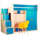 Yipi Flexi Bunk Bed With Upper Bed Wardrobe & Study Table In Sky Blue By Yipi Engineered Wood Bunk Bed