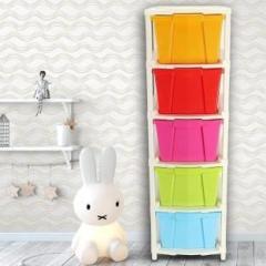 Young Wolf 5 Layer Foldable Multipurpose Plastic Rectangular Modular Drawer Organizer Boxes Storage Rack Basket, 30x39x86 cm Plastic Free Standing Cabinet