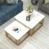 Yusha Handicrafts Square Coffee Table Set Of 2 Modern Minimalist Style Furniture For Living Room Engineered Wood Coffee Table