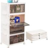 Zivety 4 Shelves Closet Organizers And Folding Storage Box Wardrobe Clothes Organizer PP Collapsible Wardrobe