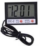 Balrama 10 To 50 C Digital Mini Electronic Thermometer DC 2 LCD Temperature Indoor Outdoor C/F + Table Clock AM PM + Wall Hanging Mini Wired External Sensor Probe Thermometer