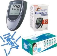 Dr. Morepen Glucometer with 200Strips, 200Accuvet Lancets, 50 Atomshield 3ply mask| Glucometer