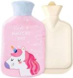 Kisniv Premium Quality Unicorn Theme Rubber Hot Water Bottle Unicorn Gifts Bag With Plush Cover Durable, Natural Rubber Hot Water Bottle Warm Water Bag Hand Feet Belly Warmer With Cute Unicorn Soft Plush Non Electrical 500 Ml Hot Water Bag