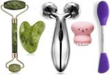 Morvika 100% Natural Jade Roller With Gau Sha Stone, 3D Roller Massager, Octopus Brush, Face Mask Applicator Massager